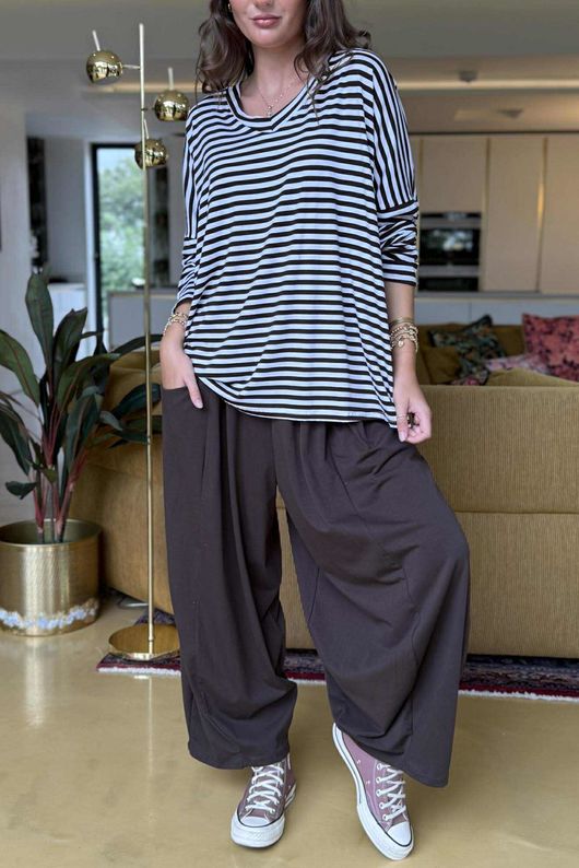  Perfect Breton V Long Sleeve Top Dark Brown /7=